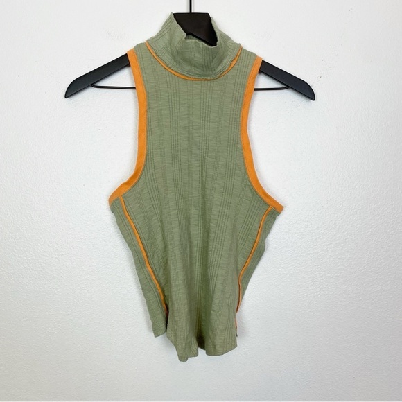 We The Free by Free People Marley Ribbed Mock-Neck Tank Top Green Orange - Picture 2 of 6